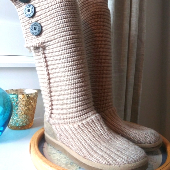 UGG Shoes - UGG Sweater Knit Suede Heel Slipper Boots 8 Y2K